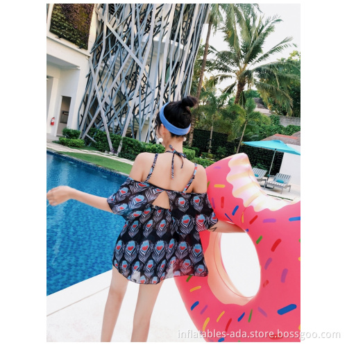 Pink and Brown donuts thickened with environmentally friendly PVC material adult children inflatable water swimming rings